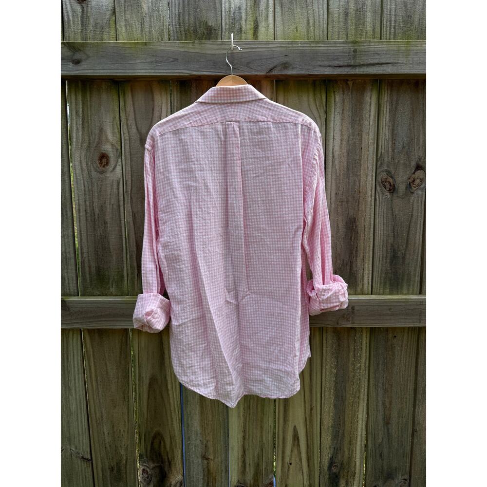 Lands' End British Linen Pink Gingham Button-Up - Picture 4 of 4